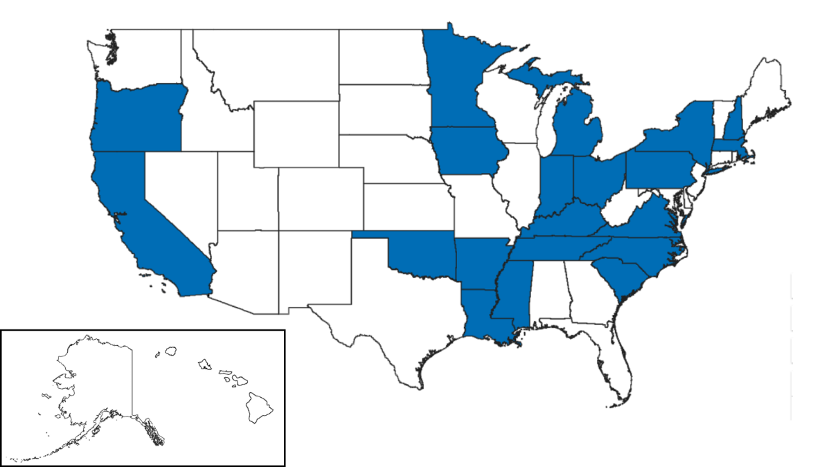 States with Scenic Rivers programs shaded blue